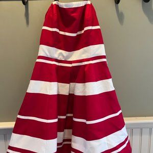 Vineyard Vines red and white stripe strapless pleated dress with pockets